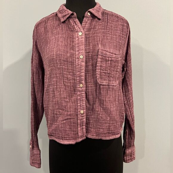 Anthropologie daily practice purple dyed cotton button down - Picture 1 of 11